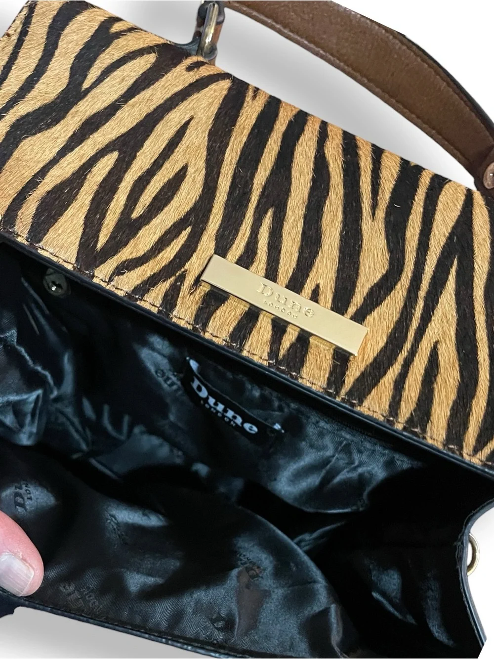 Dune London Zebra Calf Hair Brown Satchel Bag